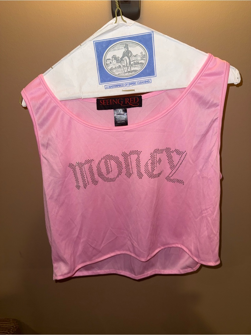 Pink Rhinestone 'MONEY' Crop Tank